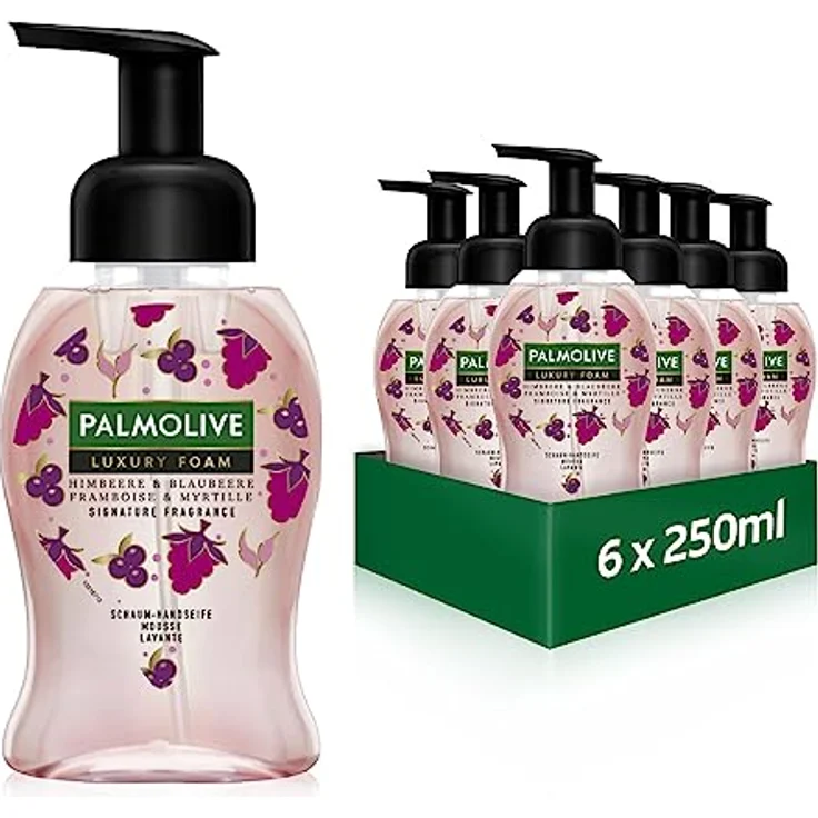 Palmolive Seife Luxury Foam Himbeere & Blaubeere 6x250ml - Schaumseife für die sanfte Reinigung der Hände – Bild 1