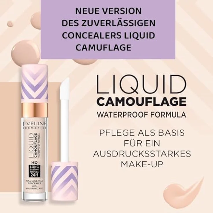 Eveline Cosmetics Liquid Camouflage, Wasserdichter Concealer mit Hyaluronsäure, Farbton 04, 7ml – Bild 3