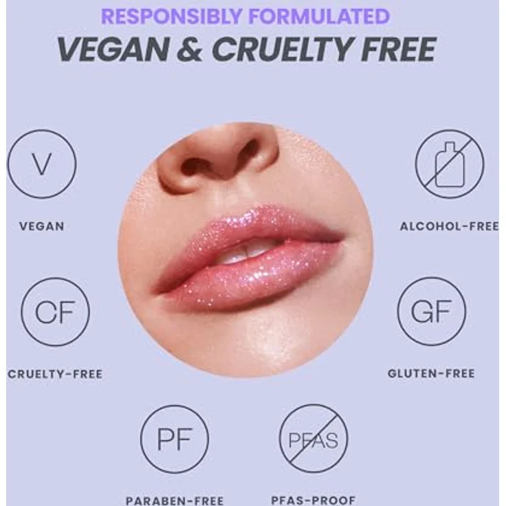 WONDERSKIN Wonder Blading Top Gloss Lipgloss Holographic mit Glitzerteilchen, 4 ml, vegan, glättet Lippen und kaschiert feine Linien – Bild 5