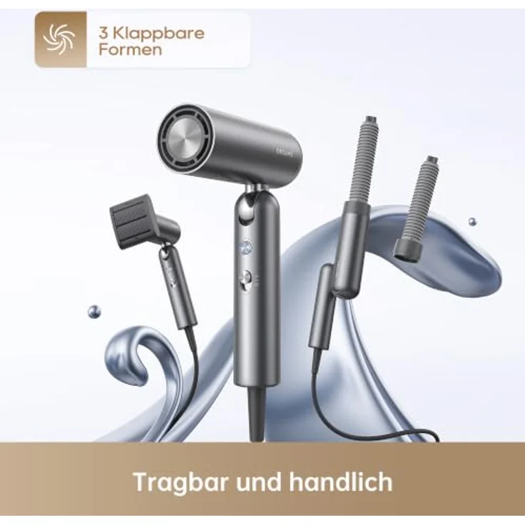 DREAME Pocket Neo 2, kompakter Haartrockner in Grau mit 1300 Watt, klappbar, Hochgeschwindigkeitsmotor, 3 Temperatur- und 2 Geschwindigkeitsstufen, intelligente Temperaturregulierung – Bild 2