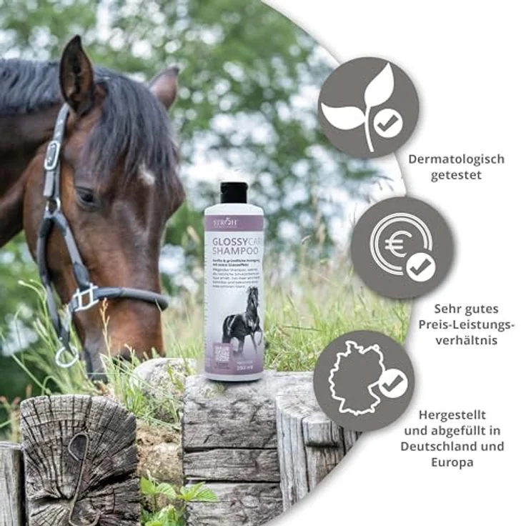 STRÖH GlossyCare Shampoo für Pferde, 500 ml, pflegendes Reinigungsmittel mit Panthenol und Johannisbeerduft, für empfindliche Haut – Bild 5