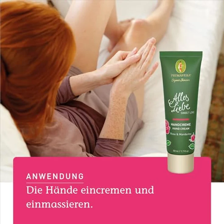 Primavera Alles Liebe Handcreme, 50 ml, mit Bio-Mandelöl und Bio-Cupuacu-Butter, natürliche Hautpflege für Damen – Bild 4