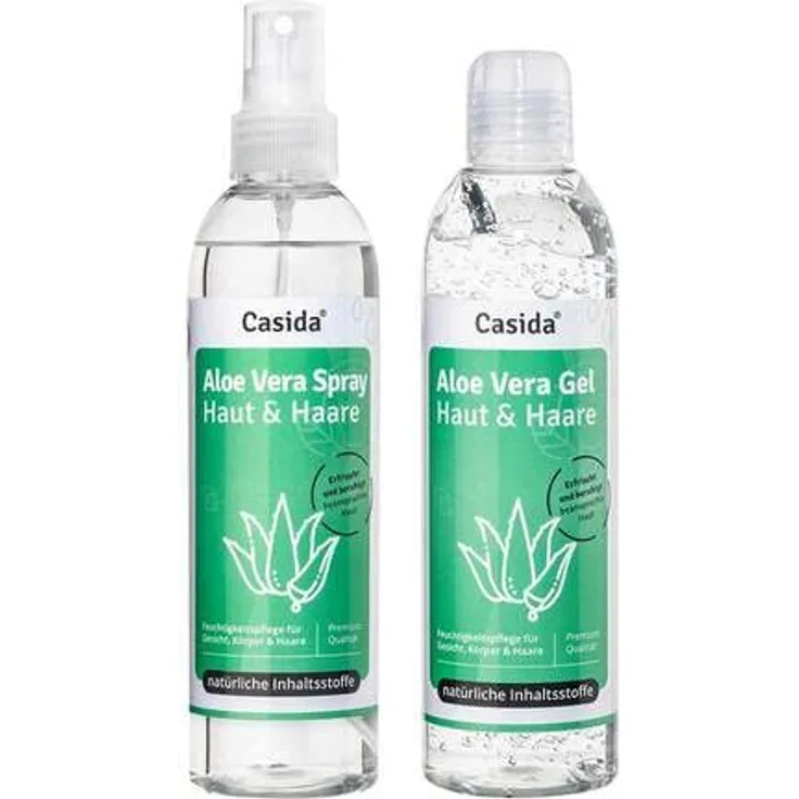 Casida® Aloe Vera Set - Aloe Vera Gel & Aloe Vera Spray - Intensive Feuchtigkeitspflege für Haut & Haare - aus der Apotheke - 2x 200 ml