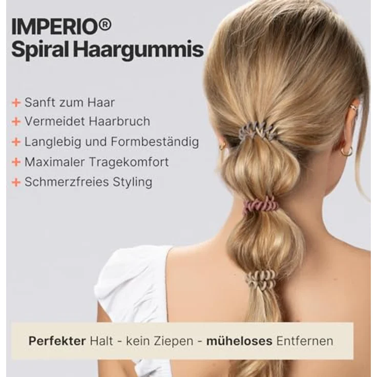 IMPERIO Spiral Haargummi, Premium Haargummi für Damen & Mädchen, transparent klein, verhindert Haarbruch, Spliss & Verknotungen – Bild 3