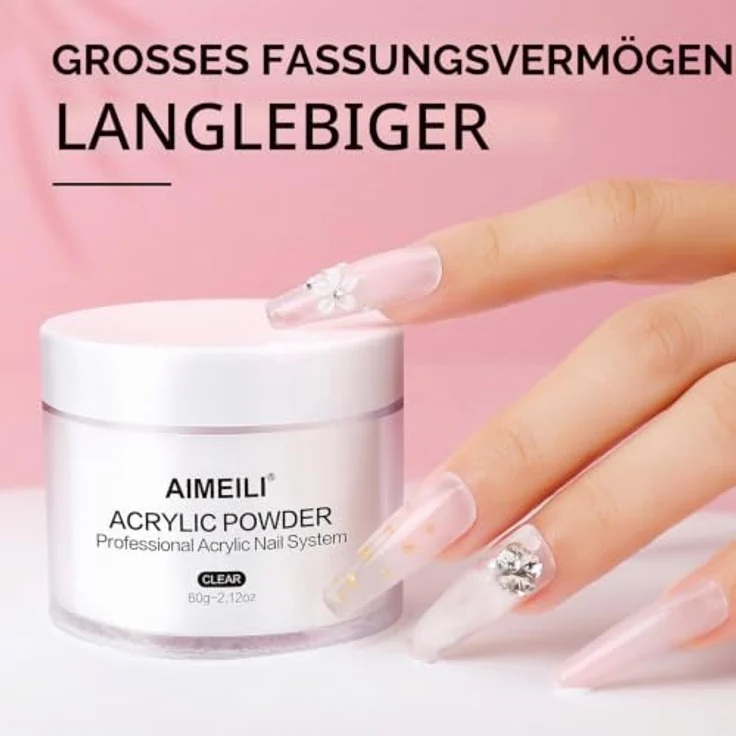 AIMEILI Acryl Nagelset, 6 Farben Acrylpulver für Nägel, klar, weiß, rosa, keine UV-Lampe erforderlich, lufttrocknend, 10g pro Glas – Bild 5