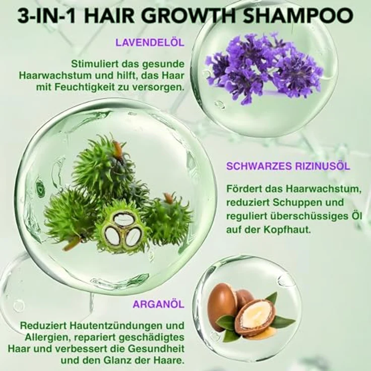 P-Beauty Cosmetic Accessories P-BEAUTY 3in1 Haarwachstumsshampoo 1 x 300ml - mit Black Castor Rizinus, Lavendel & Arganöl, Vegan - fördert dichtes und glänzendes Haar – Bild 3