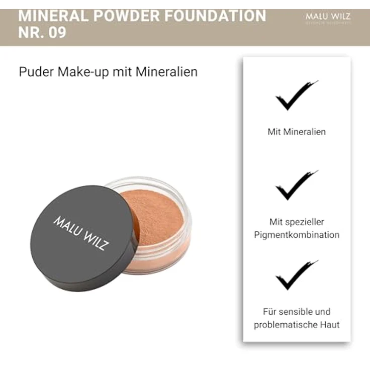 Malu Wilz Just Mineral Powder Foundation Nr.9 Rose Beige Hope 15g - Mineral Puder Makeup für strahlenden Teint, auch für sensible Haut – Bild 3