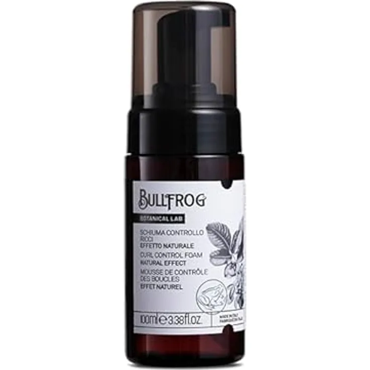 Bullfrog Lockenkontrolle Schaum 100 ml – Definiert Locken, verleiht Volumen und Feuchtigkeit – 91,7% natürliche Inhaltsstoffe – Süße Duftnoten von Pistazie und Mandel – Hergestellt in Italien