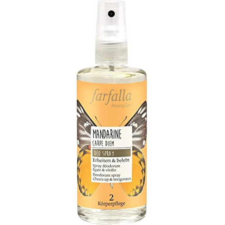 farfalla Mandarine Deo Spray, 100ml - 100 % natürlicher Langzeitschutz, ohne Aluminium, 24-h-Wirkung