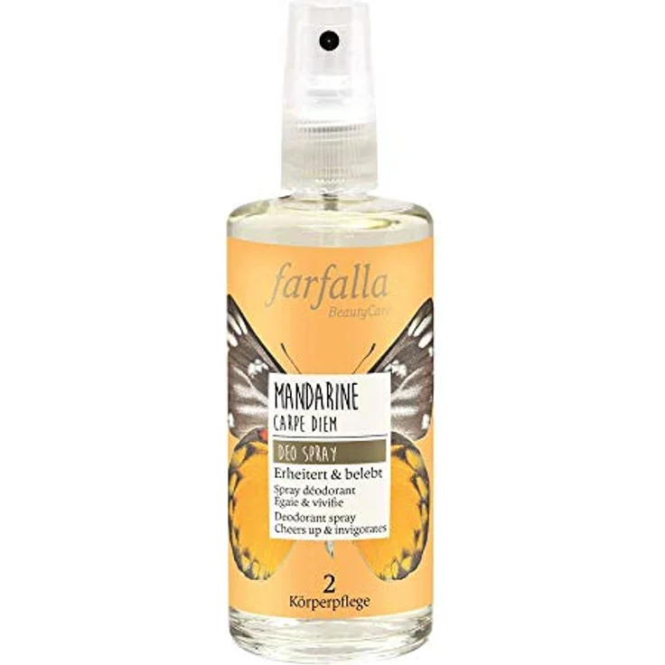 farfalla Mandarine Deo Spray, 100ml - 100 % natürlicher Langzeitschutz, ohne Aluminium, 24-h-Wirkung