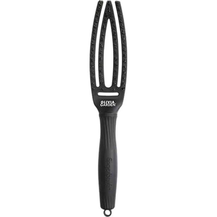 Olivia Garden Iconic Care Fingerbürste, Wildschweinborsten & Nylon, Total Black, klein