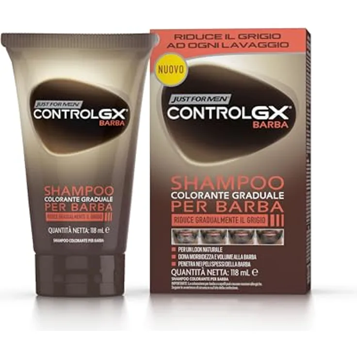 Just For Men Control GX, Gradual Coloring Shampoo für den Bart, reduziert schrittweise graue Haare, geeignet für alle Farbtöne, 118 ml