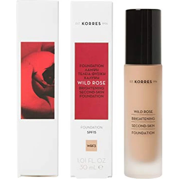 KORRES Wild Rose Foundation WRF3, Make-Up mit Wildrosenöl und Super Vitamin C für einen frischen, jungen Teint, vegan, 30 ml – Bild 1