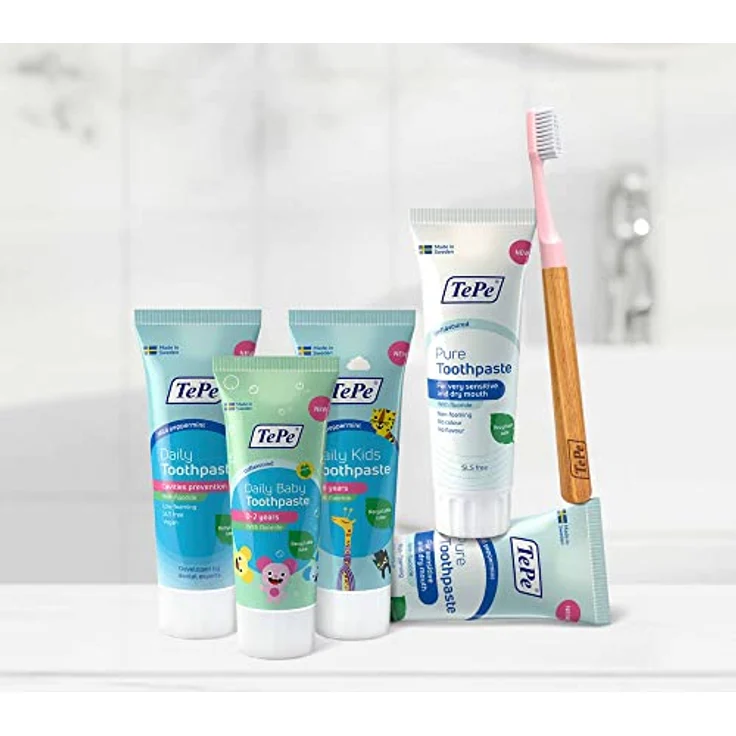 TePe Daily Kids Zahnpasta, milde Minze, 1000 ppm Fluorid, ohne SLS, für Kinder 3-6 Jahre – Bild 4