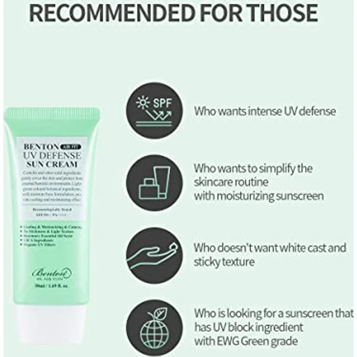 Benton Air Fit UV Defense Sun Cream, Sonnencreme für das Gesicht mit SPF 50, 50 ml, feuchtigkeitsspendend und nicht fettend – Bild 3