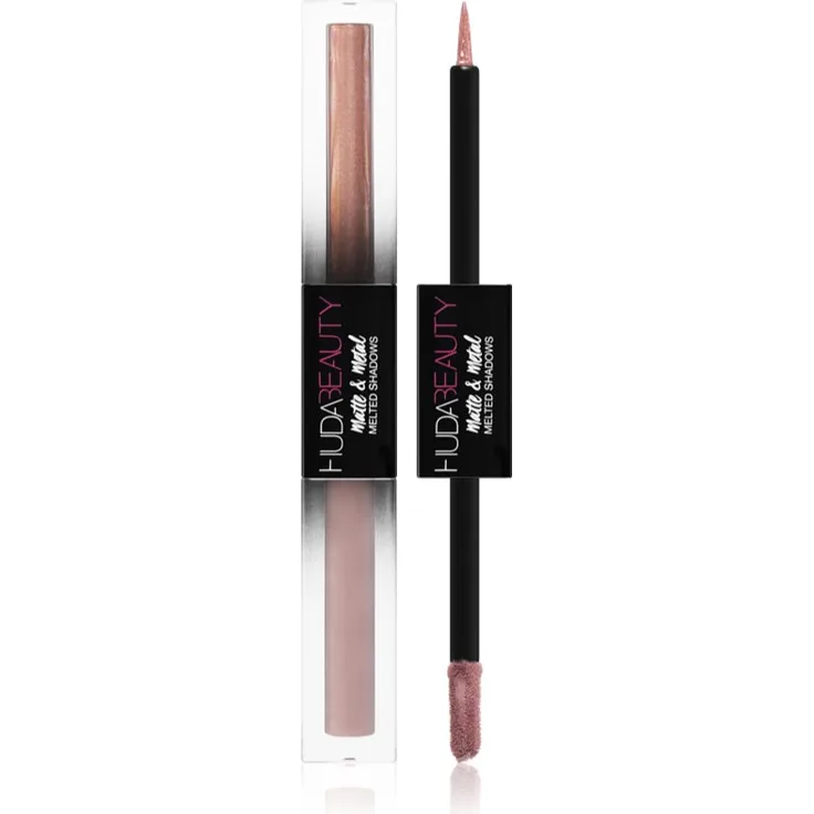 Huda Beauty Matte & Metal Melted Flüssiger Lidschatten, 2x2 ml, Farbton Request Line und Slow Jams, hochpigmentiert, langanhaltend, leicht verblendbar