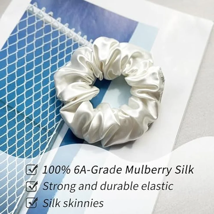 townssilk Seidenhaarschlaufe 100% Maulbeerseide, 22 Momme, haarschonend, 2 Stück in Naturalwhite und Navyblue – Bild 3