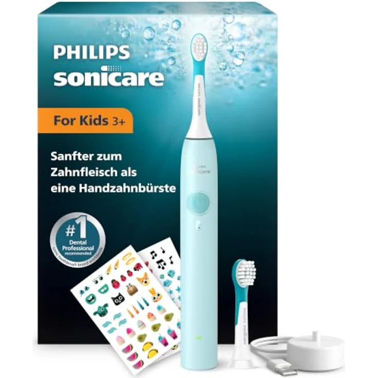 Philips Sonicare For Kids HX6500/23, Wiederaufladbare Schallzahnbürste für Kinder, weich, ergonomisch, türkis, 4 x 30 sec Putzzeit – Bild 1