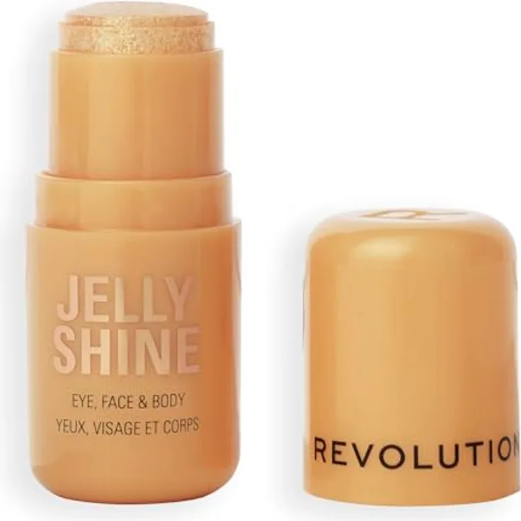 Revolution Jelly Shine Highlight Stick, Highlighter für Augen, Gesicht & Körper, Geltextur mit Perlglanzeffekt, vegan, tierversuchsfrei, Celestial Gold