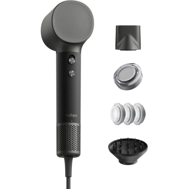 Laifen Neo Special Haartrockner schwarz, schonendes Trocknen mit Temperaturregelung und Ionen-Funktion, inkl. Aufsätze