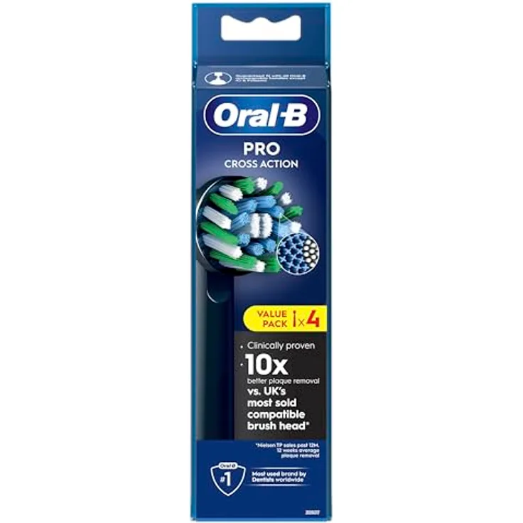 Oral-B Pro Cross Action, Elektrische Zahnbürstenköpfe mit X-Form, 16° abgewinkelte Borsten, 4 Stück, Schwarz