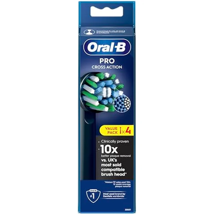 Oral-B Pro Cross Action, Elektrische Zahnbürstenköpfe mit X-Form, 16° abgewinkelte Borsten, 4 Stück, Schwarz – Bild 1