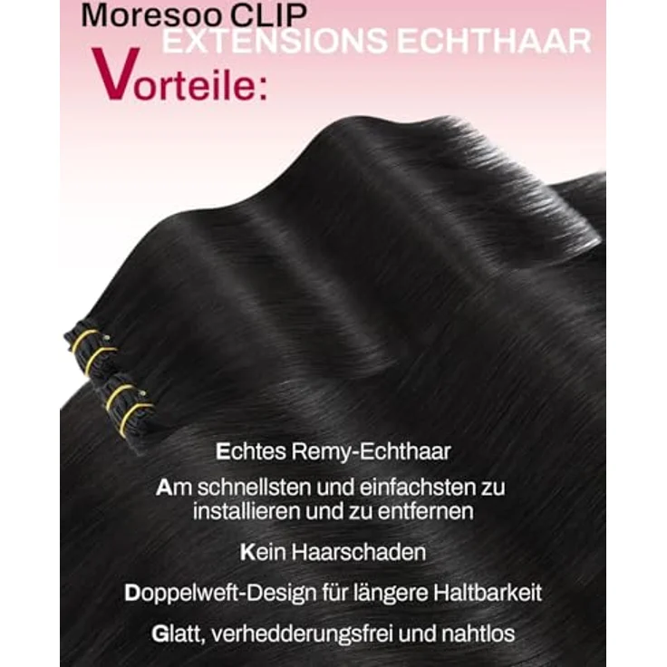 Moresoo Clip Extensions Echthaar 55cm, 7pcs 120g, Wiederverwendbar, Seidig und Glänzend, Verschiedene Farbalternativen verfügbar – Bild 2