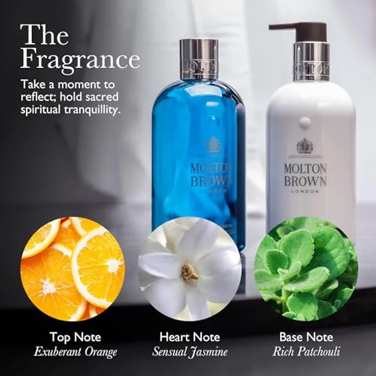 Molton Brown Blissful Templetree Bade- und Duschgel 300 ml, luxuriöser Schaum mit frischer Orange und Patchouli – Bild 2