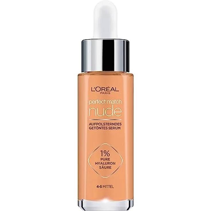 L'Oréal Paris Getöntes Serum, Pflegende, flüssige Foundation mit Hyaluronsäure, Perfect Match Tinted Serum, Nr. 4-5 mittel, 1 x 30 ml