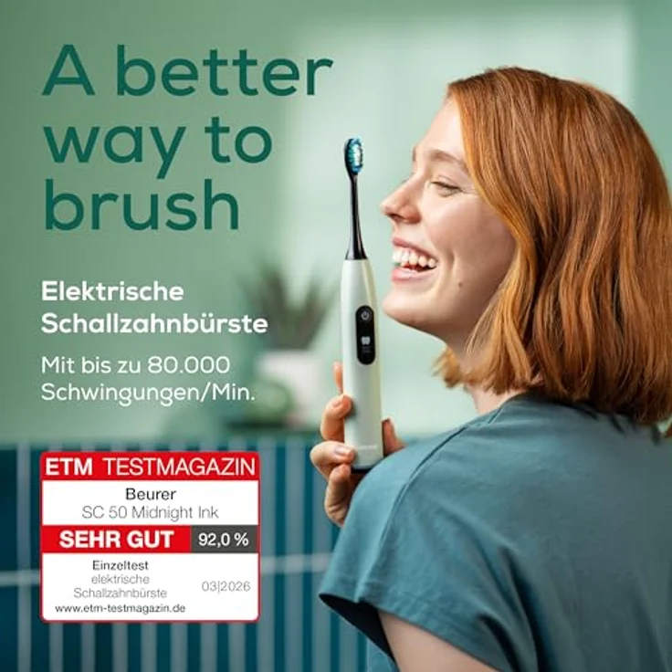 Beurer SC 50 Green Planet Peppermint, Schallzahnbürste mit 5 Reinigungsprogrammen, LCD-Display und 100% recyceltem Material – Bild 3