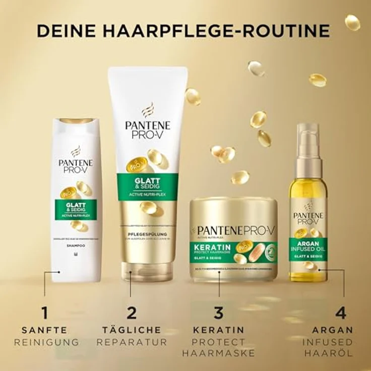 Pantene Pro-V Glatt & Seidig Keratin Protect Haarmaske 500ml, Intensivmaske für krauses, trockenes Haar, bis zu 72 Stunden glattes, glänzendes Haar, mit Pro-V Formel und Active Nutri-Plex – Bild 5