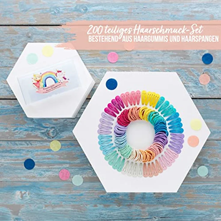 Papierdrachen 200-teiliges Haarschmuck Set, Haarspangen und Haargummis für feine und lange Haare, langlebig in bunten Farben, praktische Aufbewahrungsbox – Bild 2