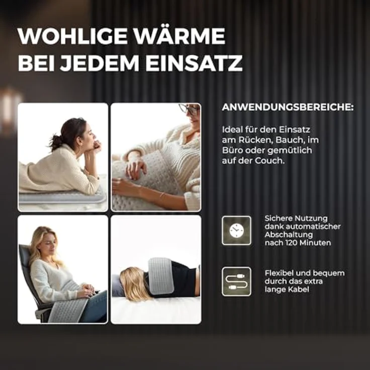 BR Bringer Infrarot Heizkissen, 6 Heizstufen (25-60°C), Abschaltautomatik, Überhitzungsschutz, waschbar, LED Display, Flanell (Grau, 60 x 30 cm) – Bild 5