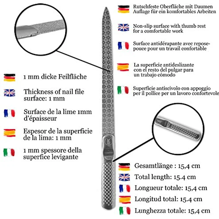 K-Pro Nagelfeile Edelstahl - Profi Maniküre Fingernägel Fußnägel Feile - 1 Stück – Bild 3