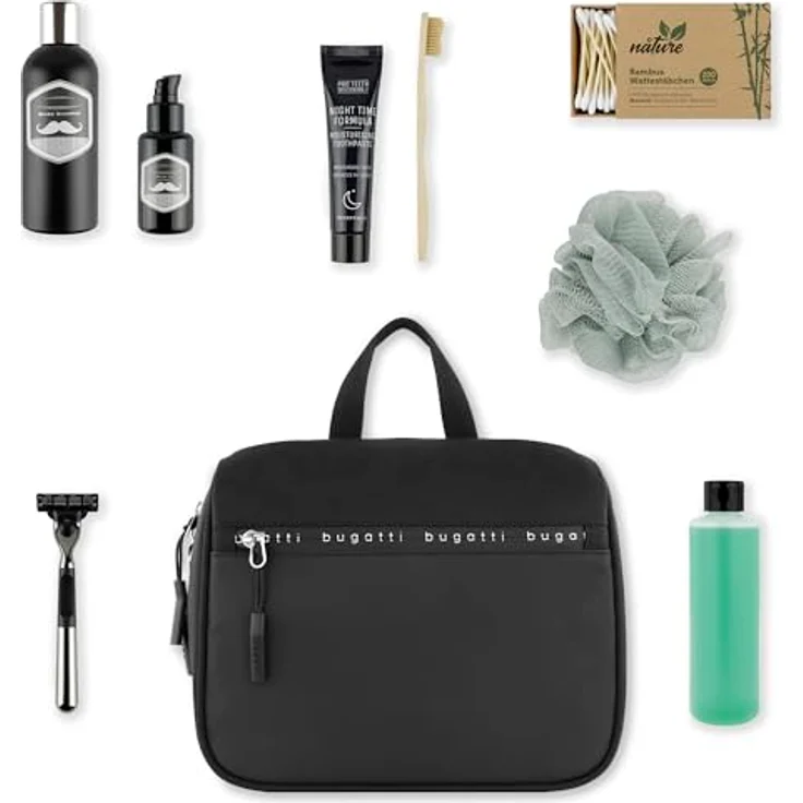 bugatti Blanc Delight Kulturtasche, Kosmetiktasche aus Tarpaulin Light & Nylon, schwarz mit viel Platz und vielen Fächern – Bild 5