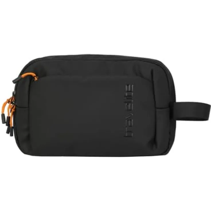 travelite Briize Kosmetiktasche, Technisches Gewebe, Schwarz, Maße 25 x 17 x 10 cm, Fach mit Lasche und Magnet-Knopffach