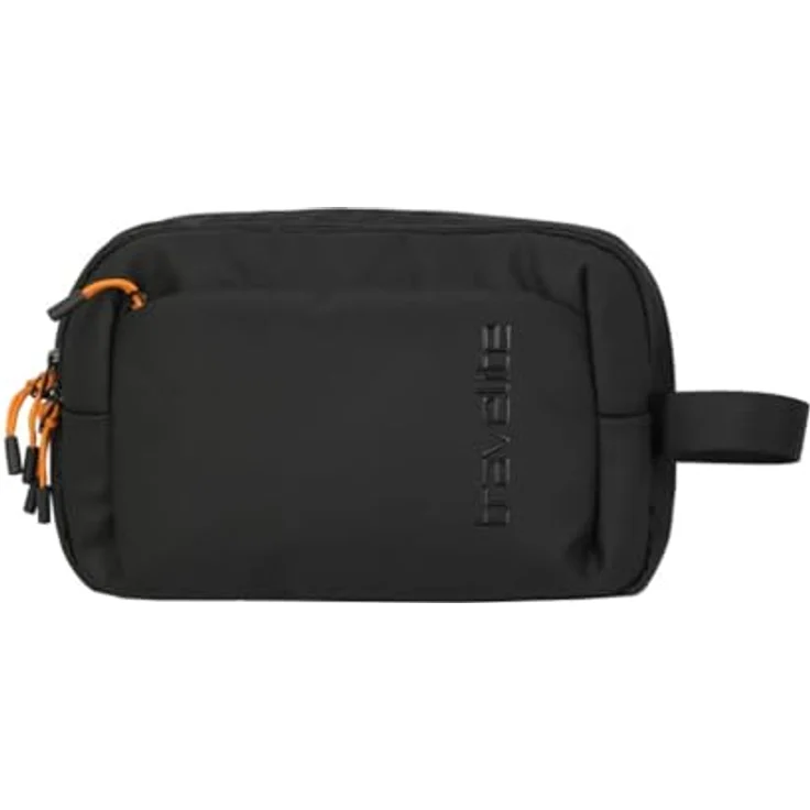 travelite Briize Kosmetiktasche, Technisches Gewebe, Schwarz, Maße 25 x 17 x 10 cm, Fach mit Lasche und Magnet-Knopffach – Bild 1