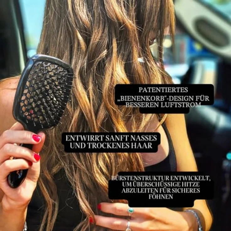 Janeke Superbrush Small, Flachbürste für Damen mit sanften Borsten zum Entwirren und Stylen von nassem Haar, 1 St. – Bild 3