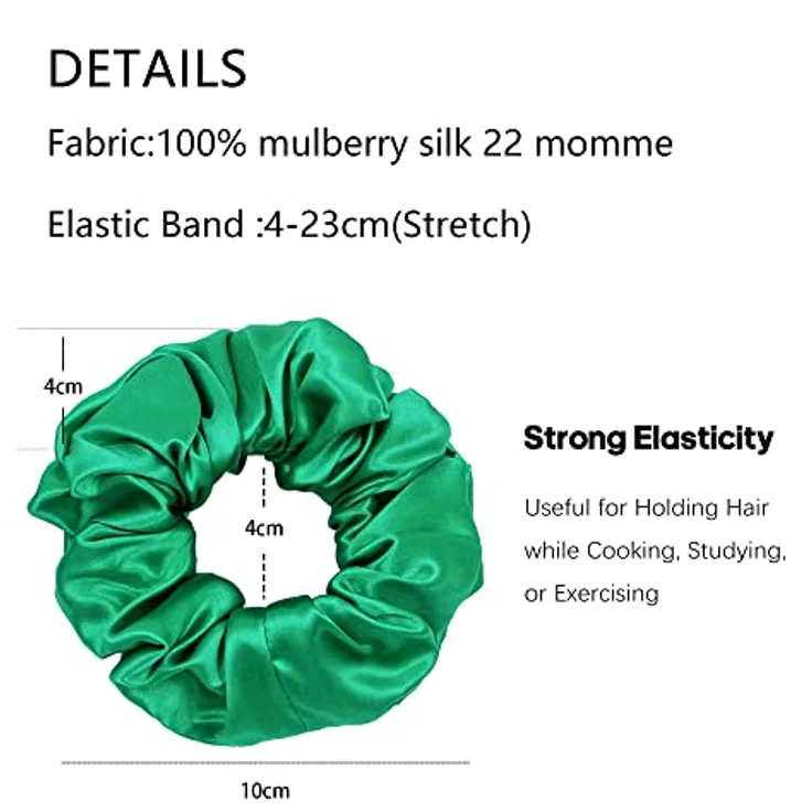 townssilk Silk Skinnie Hair Bobbles, 100% reiner Maulbeerseide, 22 Momme, luxuriöse elastische Haarbänder, 3er Set, grün – Bild 2