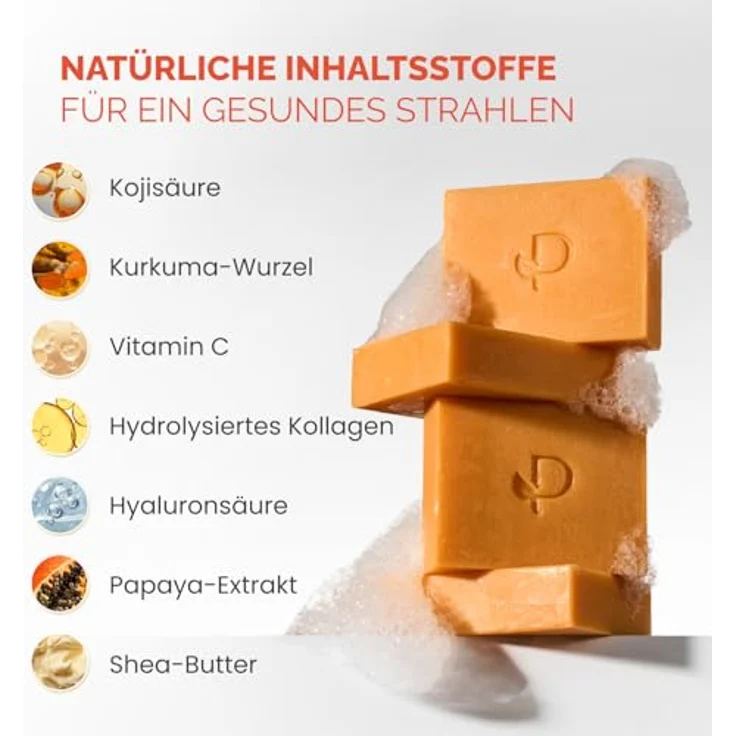 PLANTIFIQUE Kojic Acid Soap, 2 Stück - Kojisäure und Kurkuma Seife mit Hyaluronsäure, Kollagen und Vitamin C - Für Hyperpigmentierung und Dunkle Flecken, 160g – Bild 3