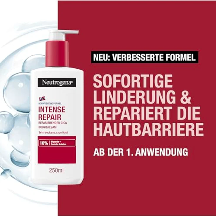 Neutrogena Intense Repair Reparierender CICA Bodybalsam, feuchtigkeitsspendende Bodylotion mit Glycerin & Centella Asiatica, nicht fettend, 250 ml, für raue, sehr trockene Haut – Bild 2