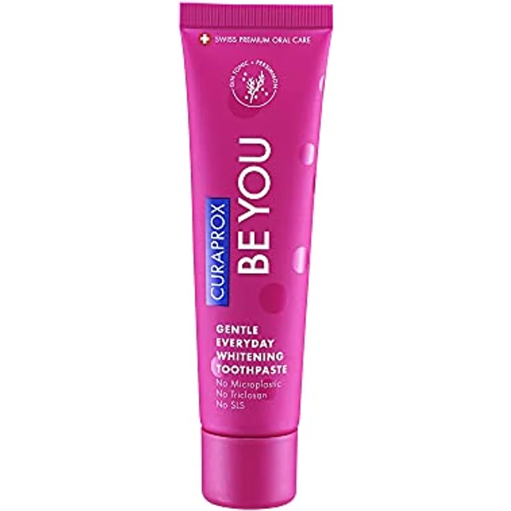 Curaprox Be You Gin Tonic Whitening-Zahnpasta mit Geschmack von Gin Tonic und Kaki, mit Menthol, vegan, 950 ppm Fluorid, RDA 50, rot, 60 ml – Bild 1