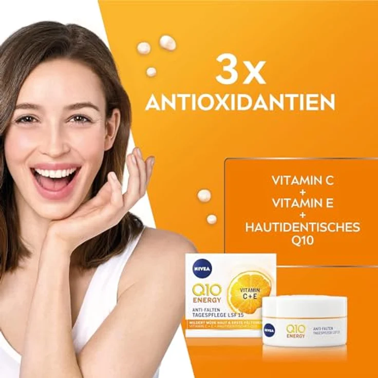 NIVEA Q10 Energy Anti-Falten Tagespflege LSF 15 (50 ml), Gesichtspflege mit Q10 und Vitamin C+E, straffende Tagescreme, für strahlende Haut - für alle Hauttypen – Bild 3
