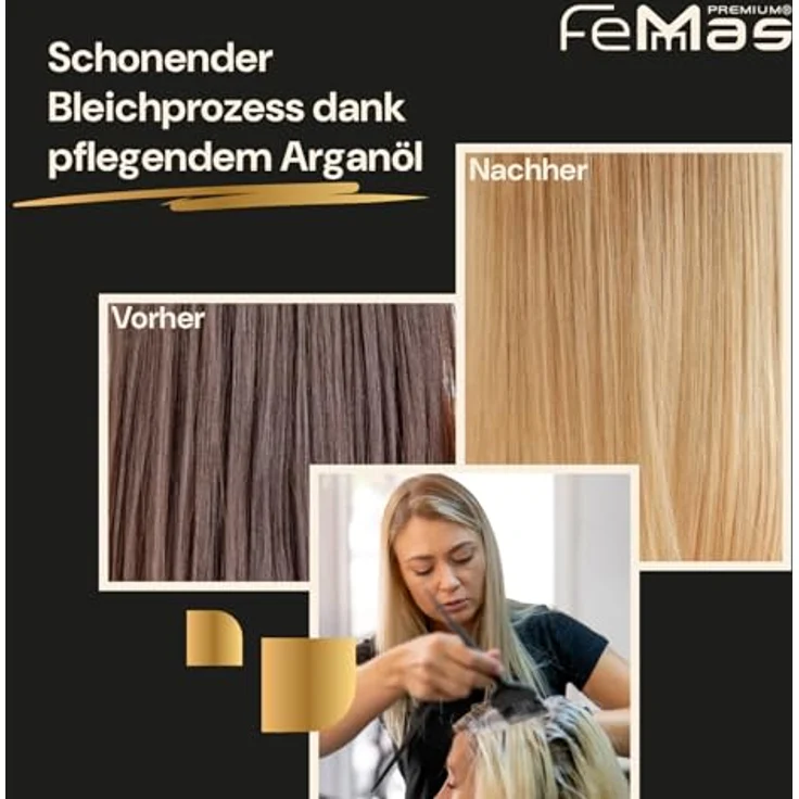 FemMas Blondierpulver weiß 500g, Blondierungspulver mit Plex-Technologie & Arganöl, staubfrei, für Aufhellungen von 2-7 Nuancen – Bild 3