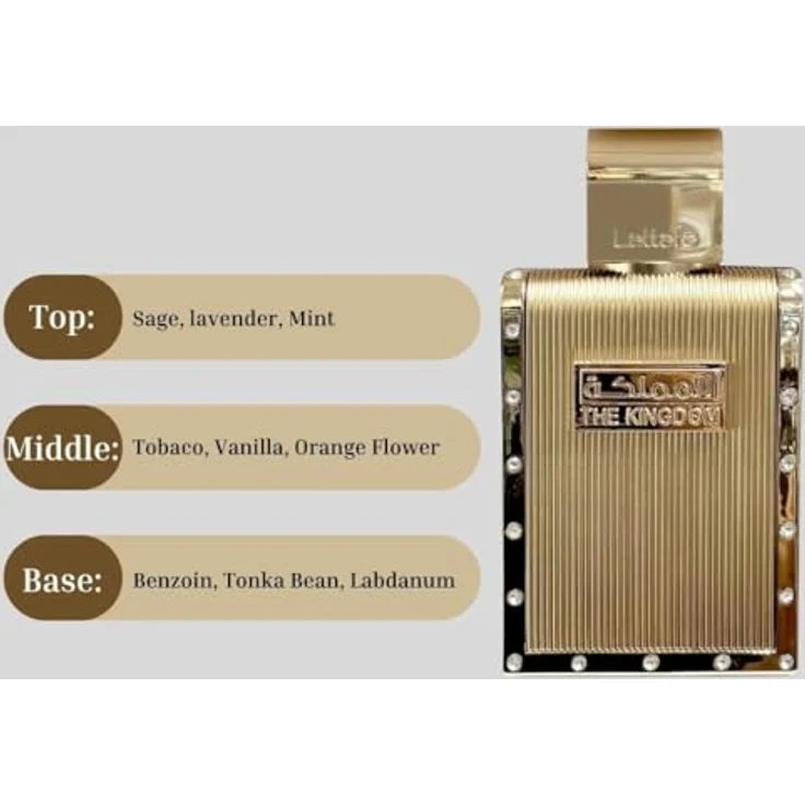 Lattafa The Kingdom Eau de Parfum Spray für Herren, 100 ml - Salbei, Lavender, Mint - Tabak, Vanille, Orangenblume - Benzoin, Tonka Bean, Labdanum – Bild 5