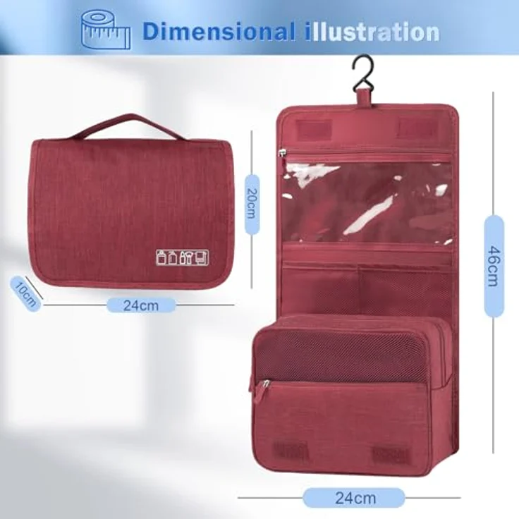 AiQInu Kulturbeutel zum Aufhängen, Unisex Faltbare Waschtasche mit 10 Fächern, Wasserdicht, 24x20x10 cm, für Damen und Herren – Bild 3