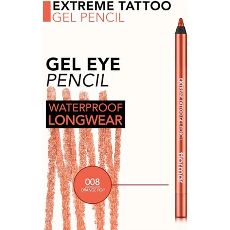 Flormar Extreme Tattoo Gel Pencil 008 Orange Pop, hochpigmentierter Gel-Kajal mit mattem Finish, wasserfest & wischfest, langanhaltend, 1,2 g – Bild 3