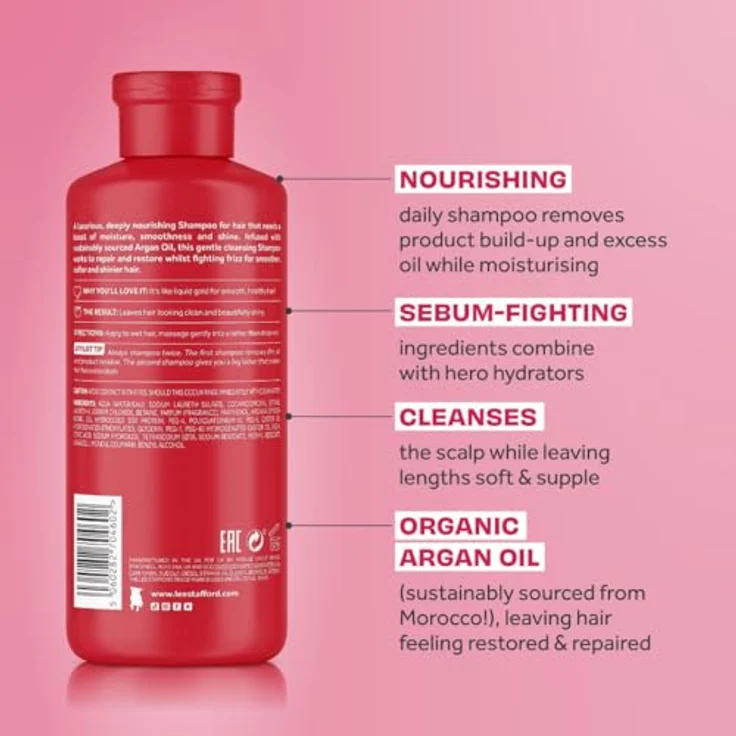 Lee Stafford ArganOil Nourishing Shampoo 250ml, tiefenreinigend und pflegend für trockenes, dickes Haar – Bild 3