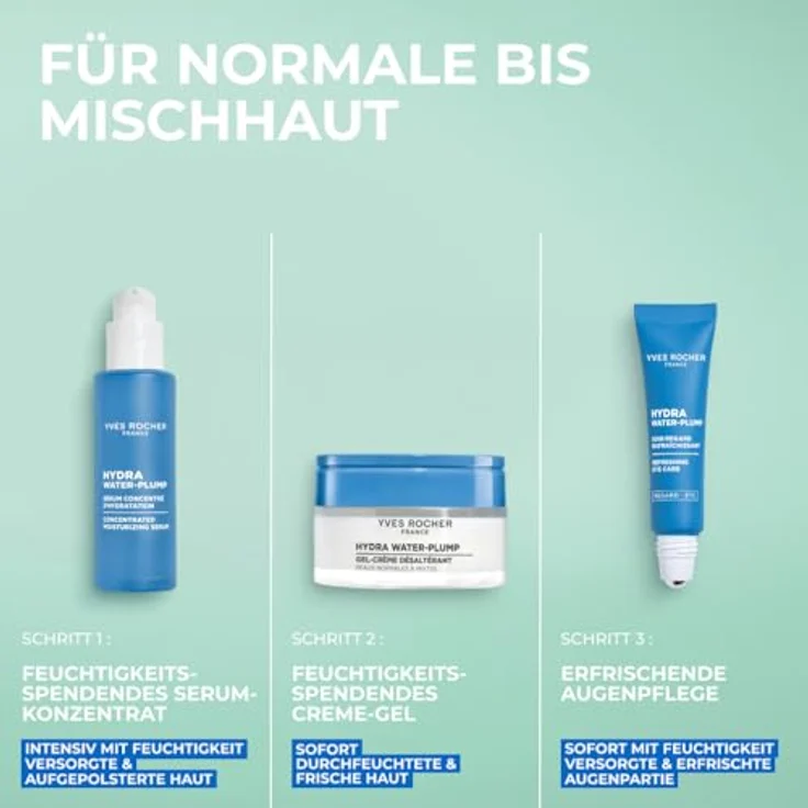 Yves Rocher Hydra Water-Plump Gel-Creme, feuchtigkeitsspendend mit Edulis & Hyaluronsäure, für normale bis Mischhaut, 50 ml – Bild 5