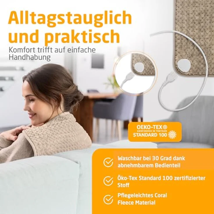 Medisana HP 519 Heizkissen, Wärmekissen für Rücken, Gesäß und Nacken, 4 Temperaturstufen, mit Überhitzungsschutz, Abschaltautomatik, waschbar in Cloud Cream – Bild 4